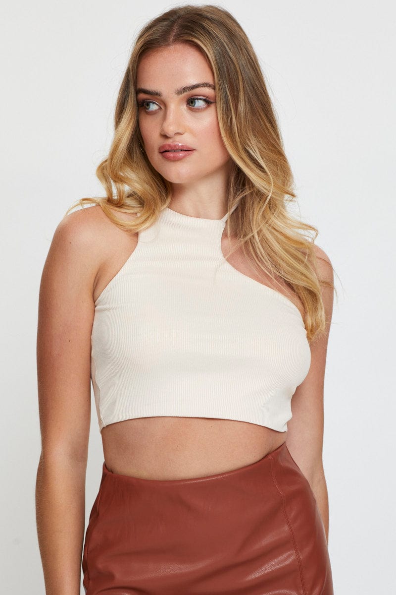 BANDEAU SEMI CROP White Crop Top Sleeveless for Women by Ally