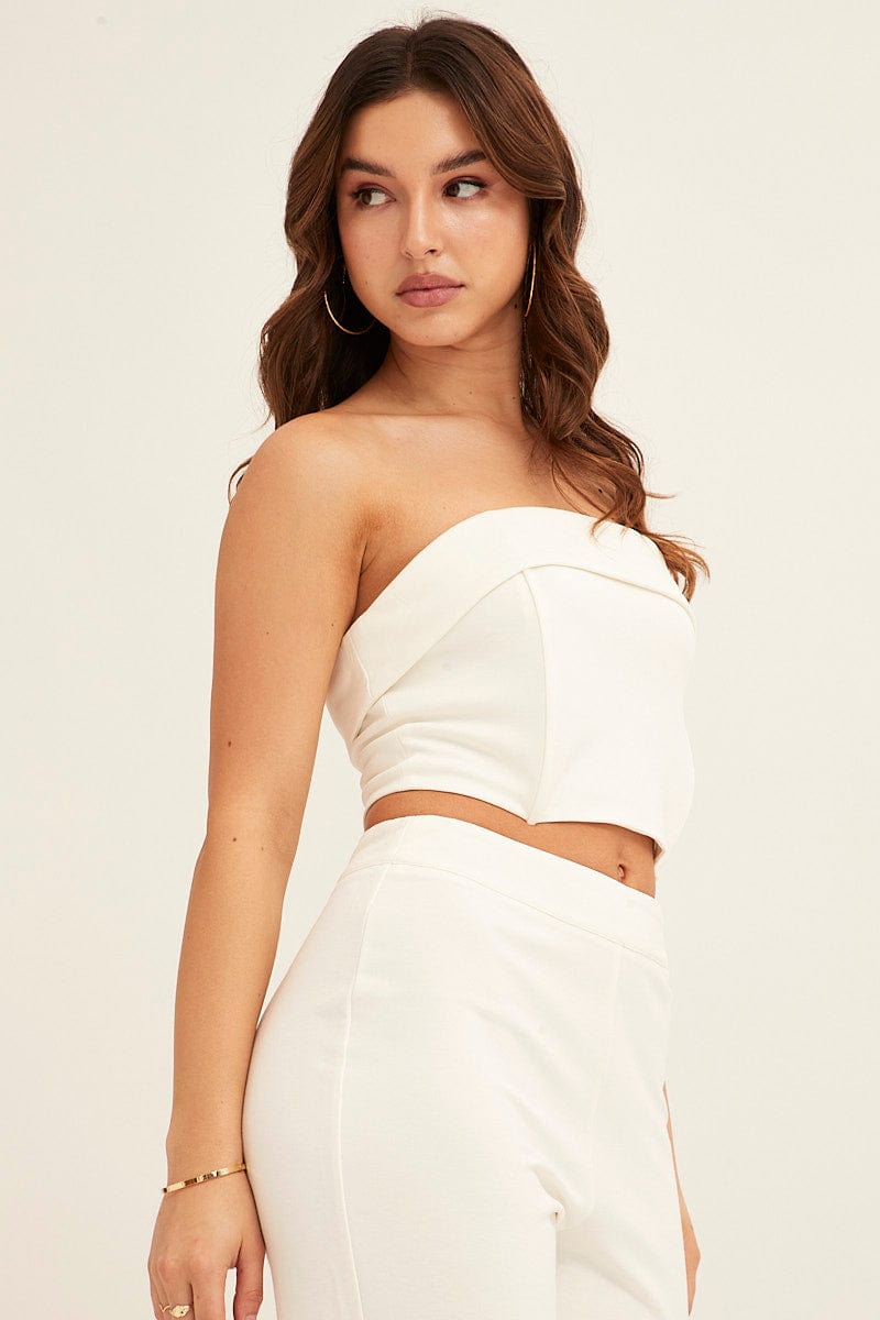 BANDEAU White Bandeau Top Crop Ponte for Women by Ally