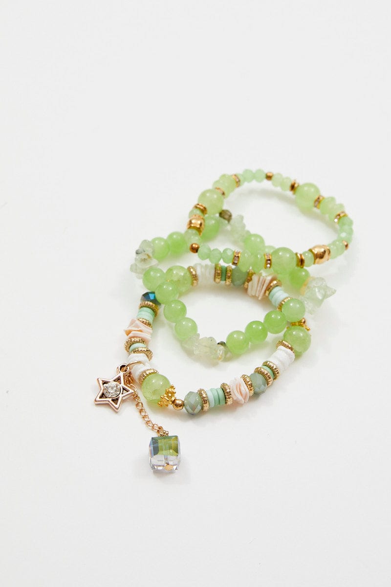 BANGLE/BRACELET Green Beaded Bracelet for Women by Ally