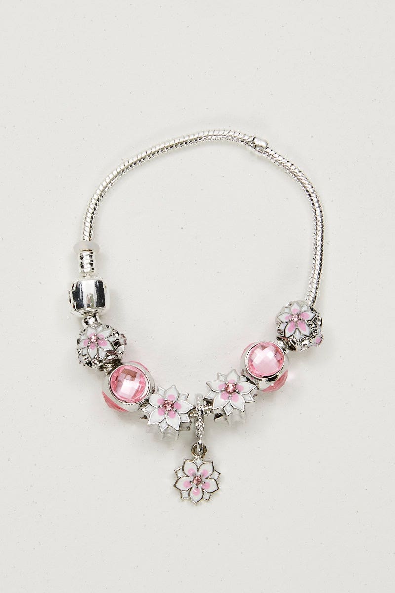 BANGLE/BRACELET Metallic Charm Bracelet With Flower Beads for Women by Ally