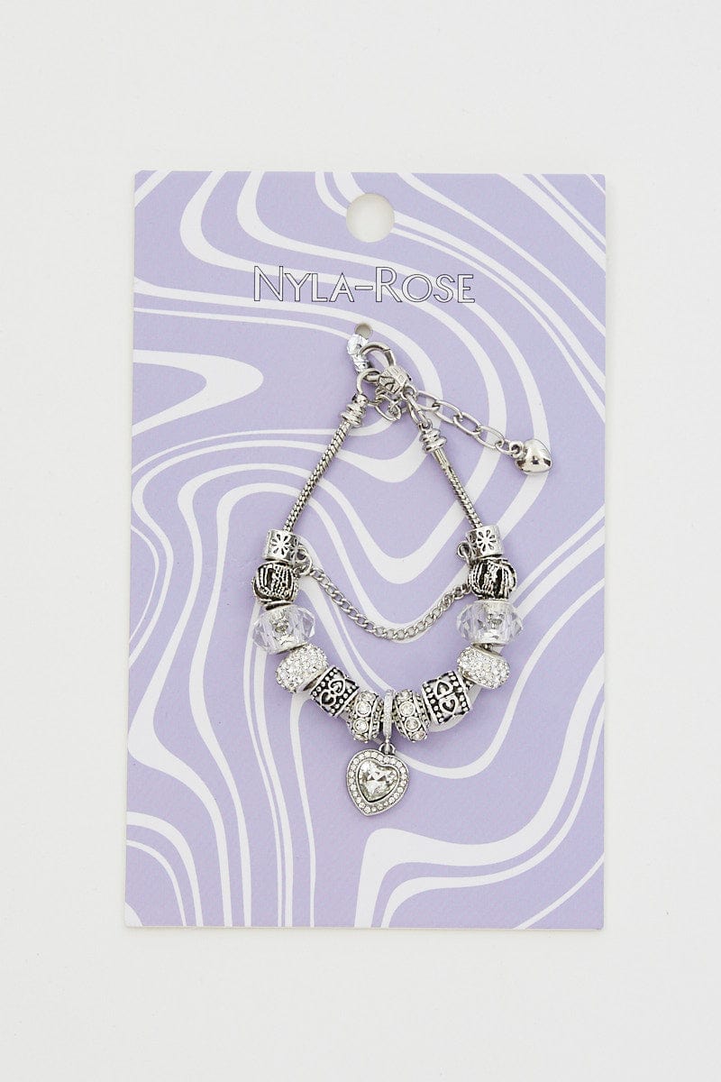 BANGLE/BRACELET Metallic Christmas Heart Charm Silver Plating Bracelet for Women by Ally