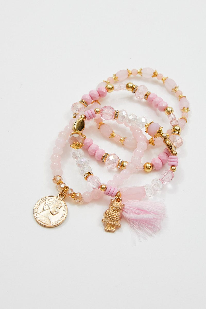 BANGLE/BRACELET Pink Beaded Bracelet for Women by Ally