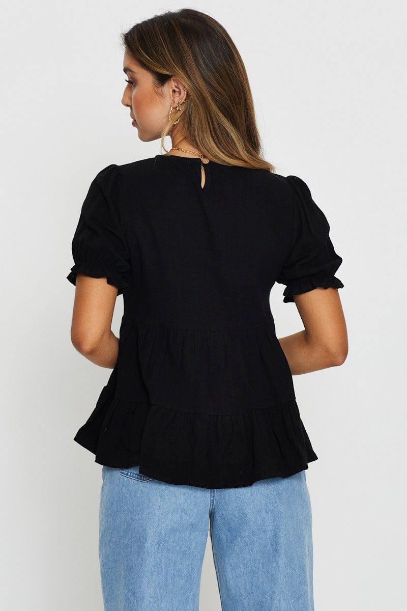 BARDOT Black Puff Sleeve Top Short Sleeve for Women by Ally
