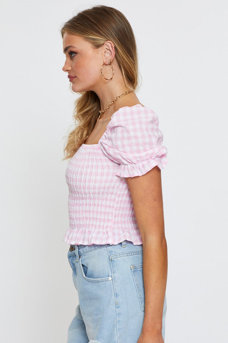 BARDOT Check Crop T Shirt Short Sleeve Square Neck for Women by Ally