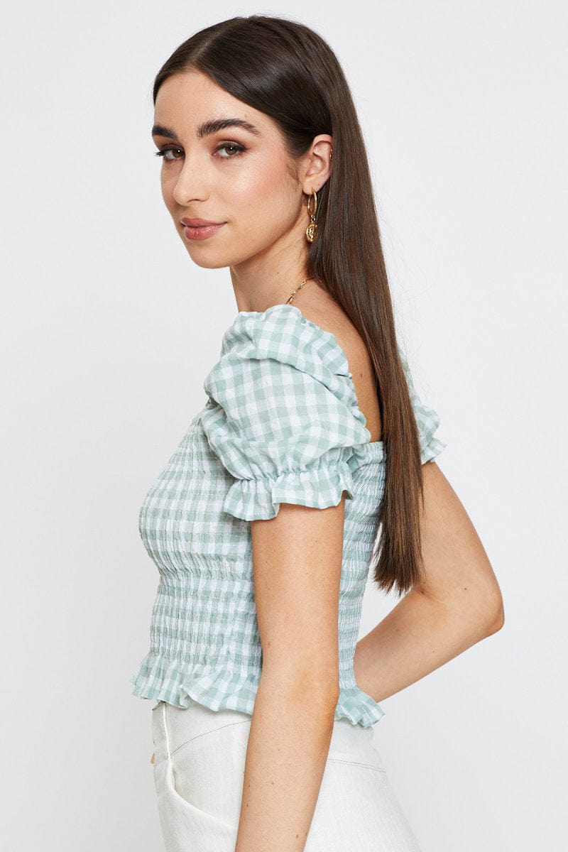 BARDOT Check Crop T Shirt Short Sleeve Square Neck for Women by Ally