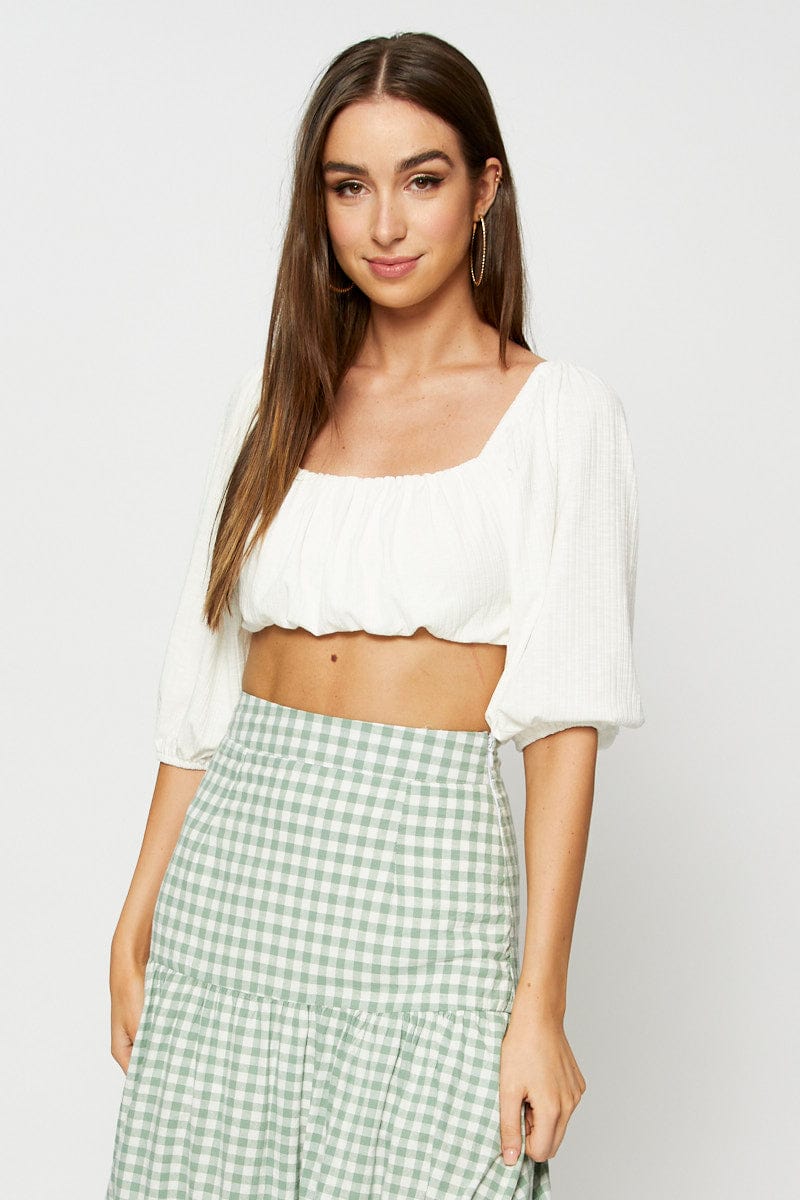 BARDOT CROP White Bardot Top Ribbed for Women by Ally