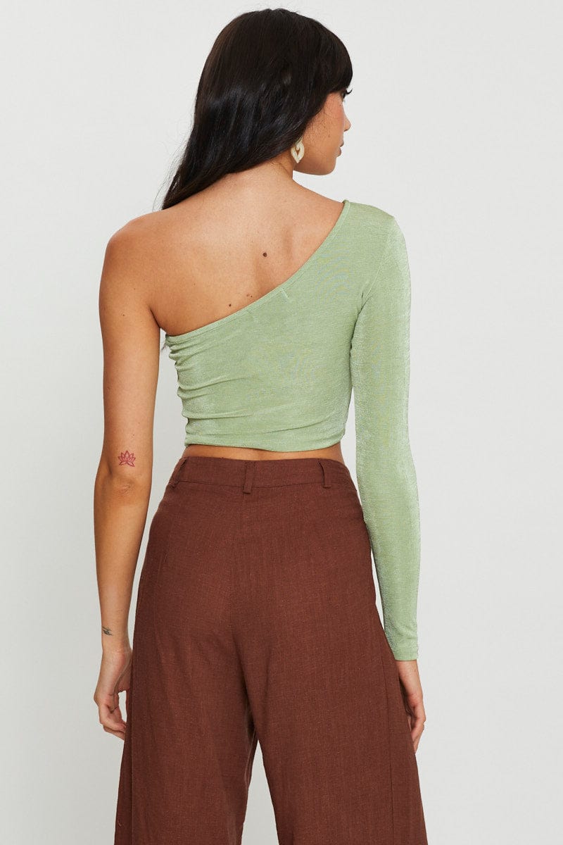 BARDOT Green Slinky Top One Shoulder for Women by Ally