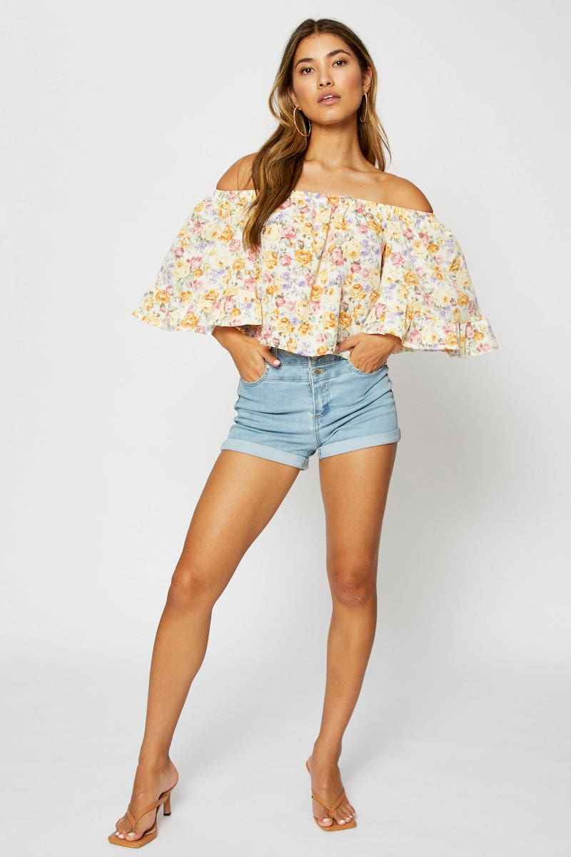 BARDOT Print Peplum Top Off Shoulder Off Shoulder for Women by Ally