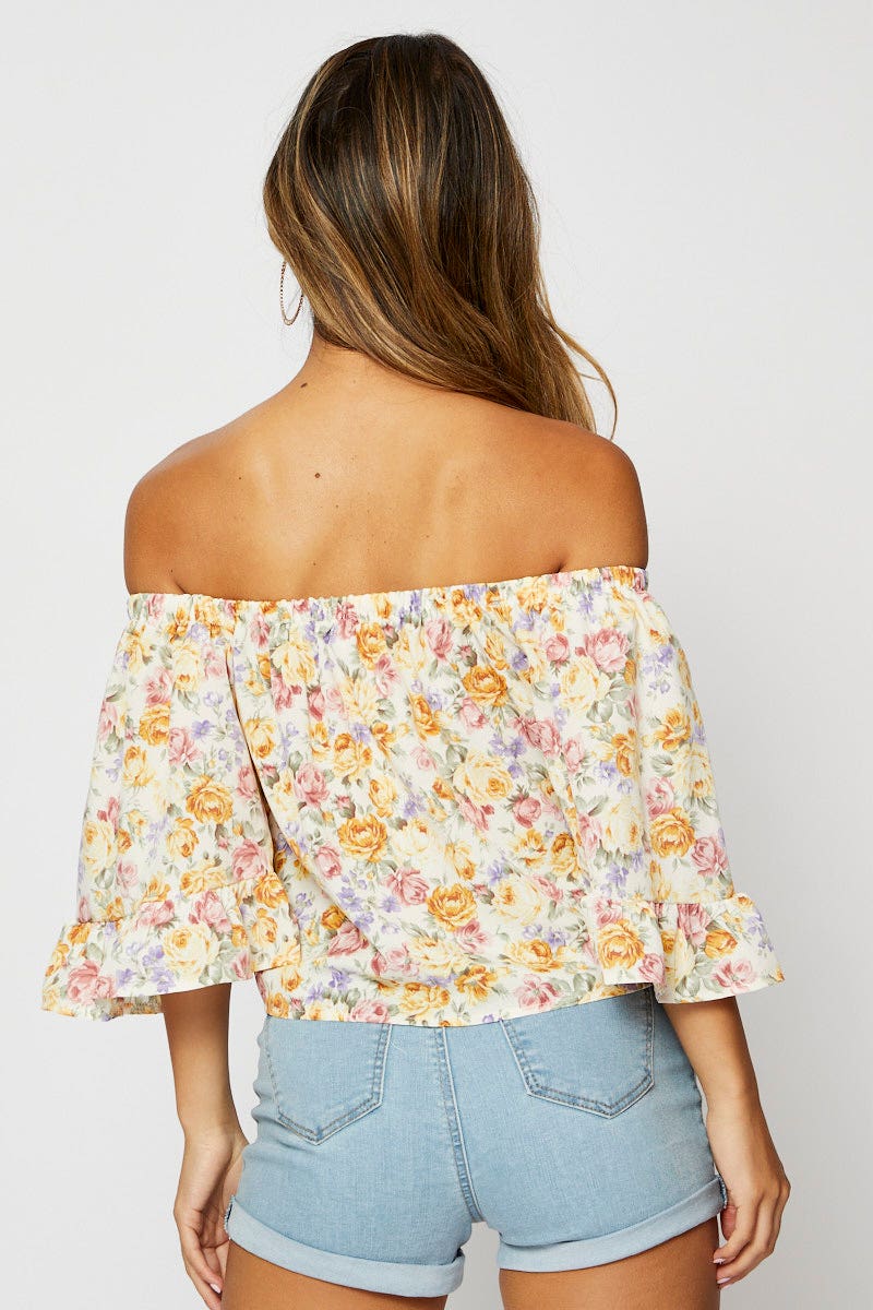 BARDOT Print Peplum Top Off Shoulder Off Shoulder for Women by Ally