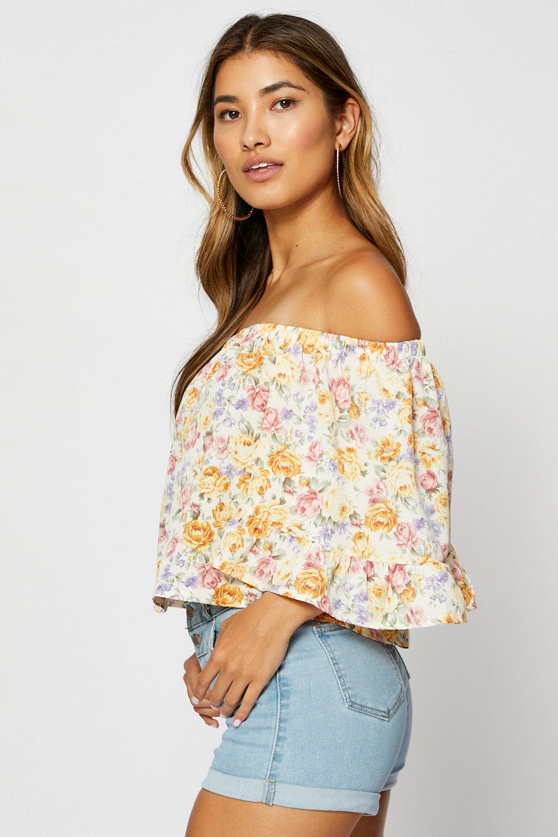 BARDOT Print Peplum Top Off Shoulder Off Shoulder for Women by Ally