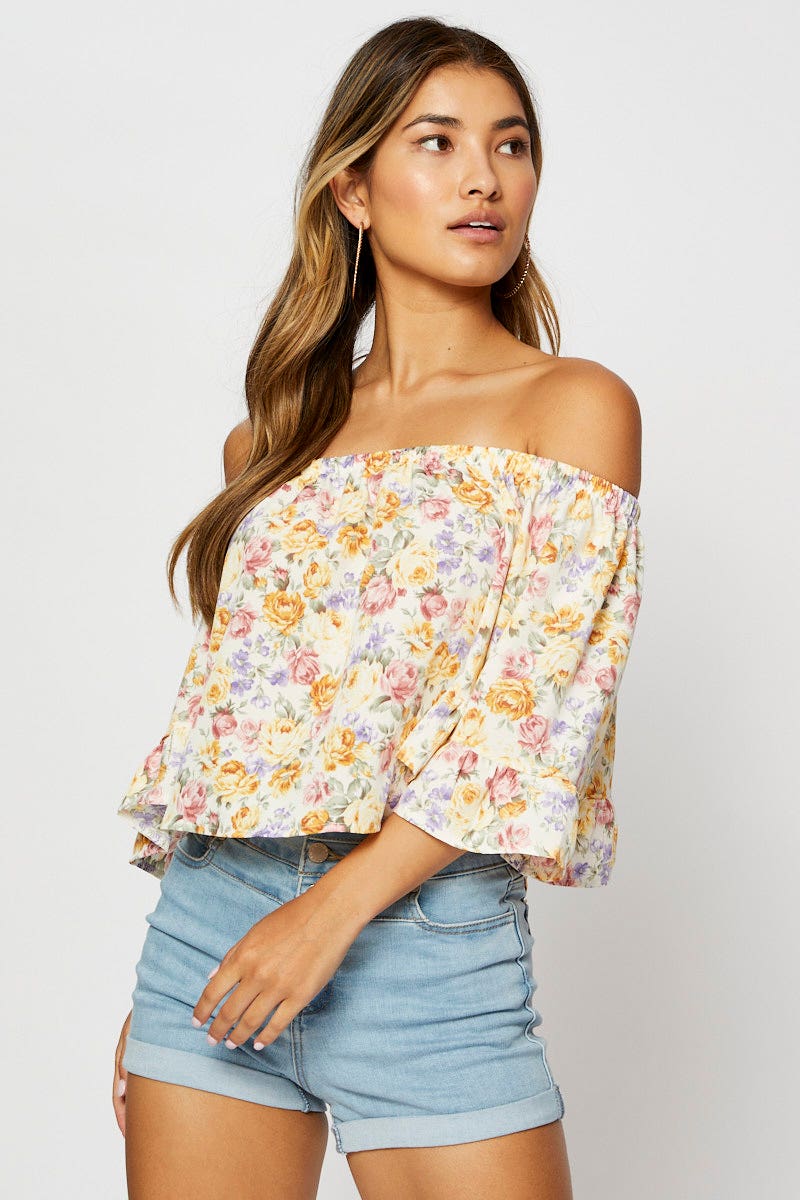 BARDOT Print Peplum Top Off Shoulder Off Shoulder for Women by Ally