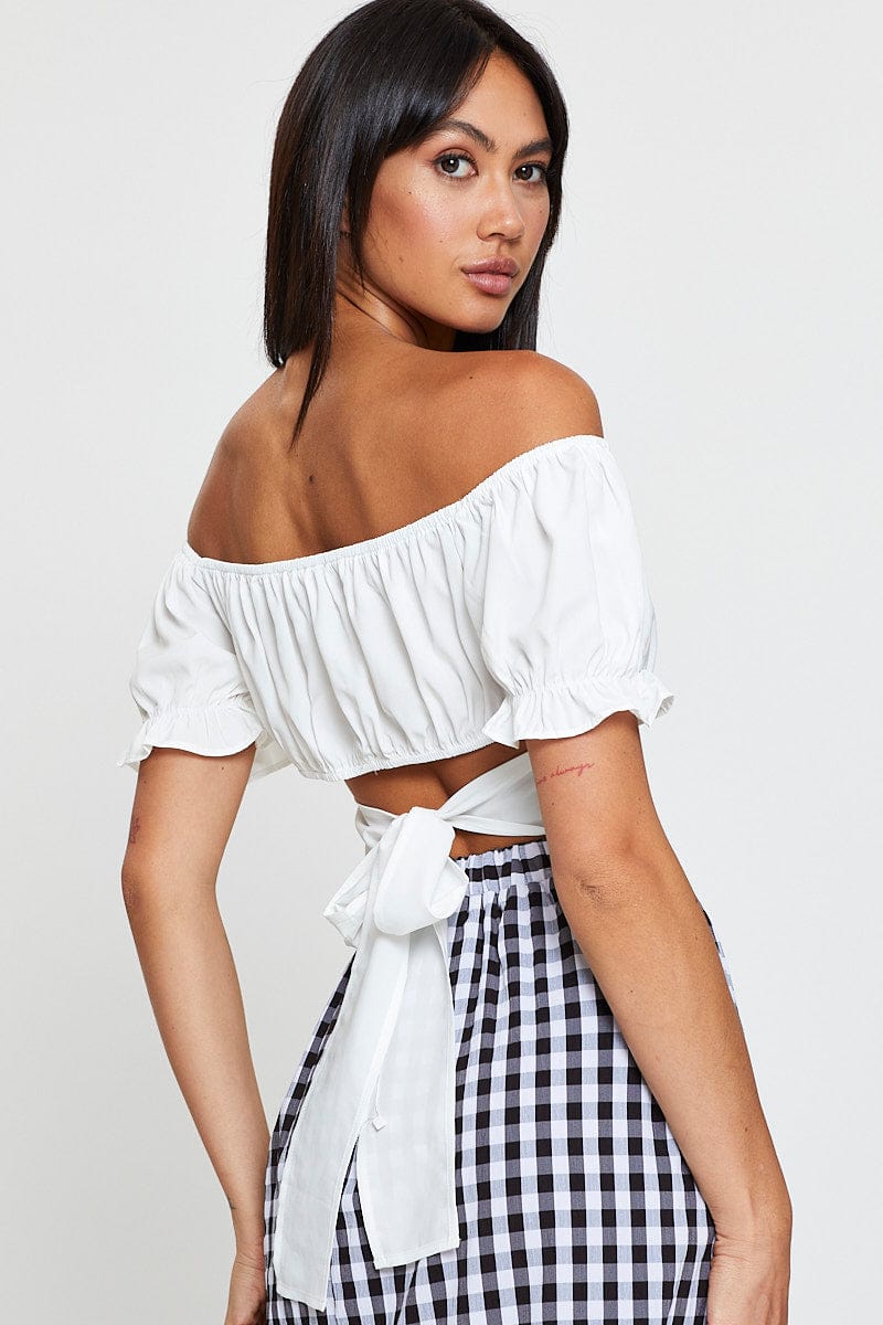 BARDOT White Crop Top Short Sleeve for Women by Ally