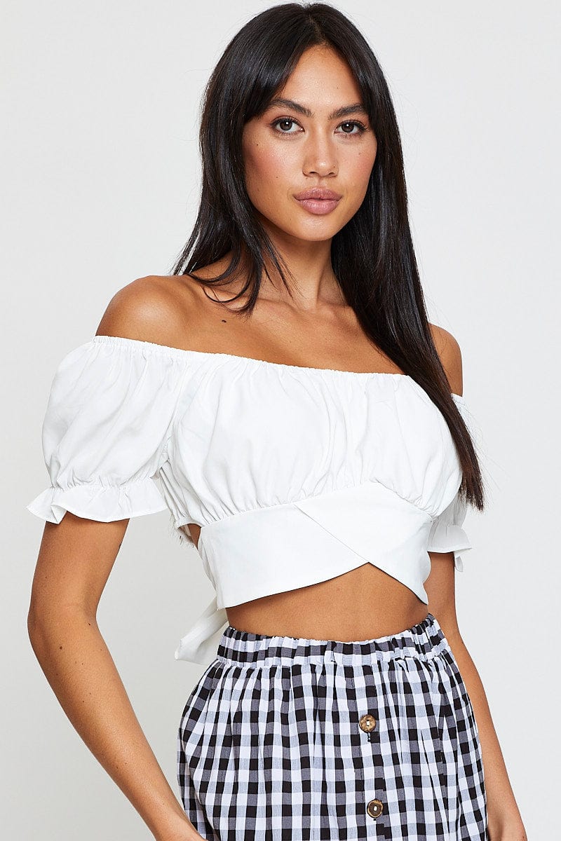BARDOT White Crop Top Short Sleeve for Women by Ally