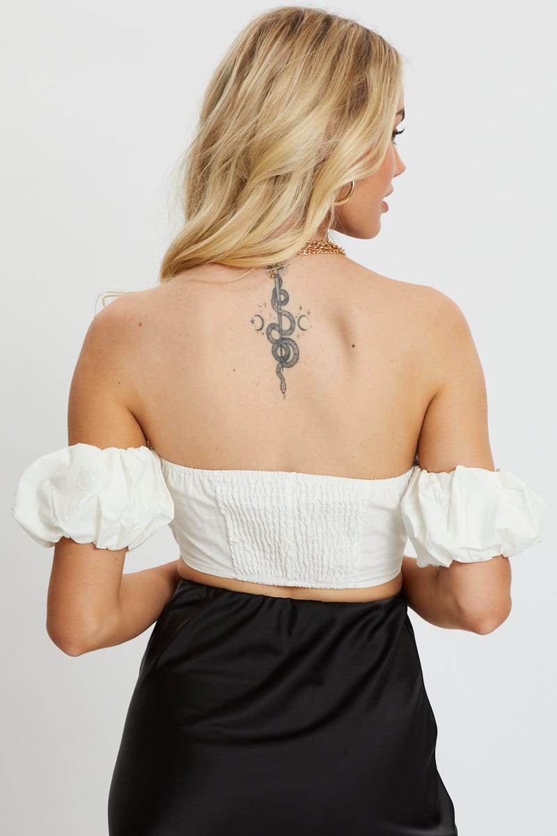 BARDOT White Crop Top Short Sleeve Off Shoulder for Women by Ally