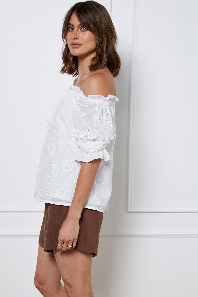BARDOT White Relaxed Top Short Sleeve Off Shoulder for Women by Ally