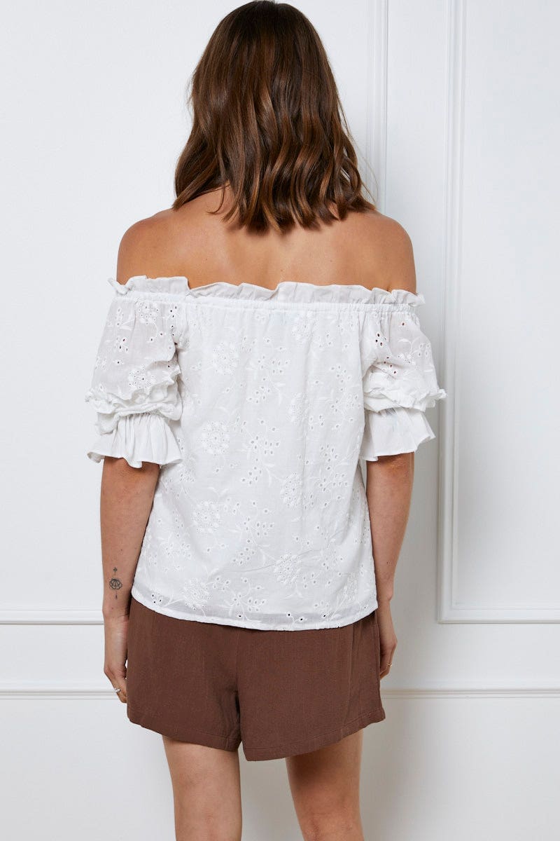 BARDOT White Relaxed Top Short Sleeve Off Shoulder for Women by Ally