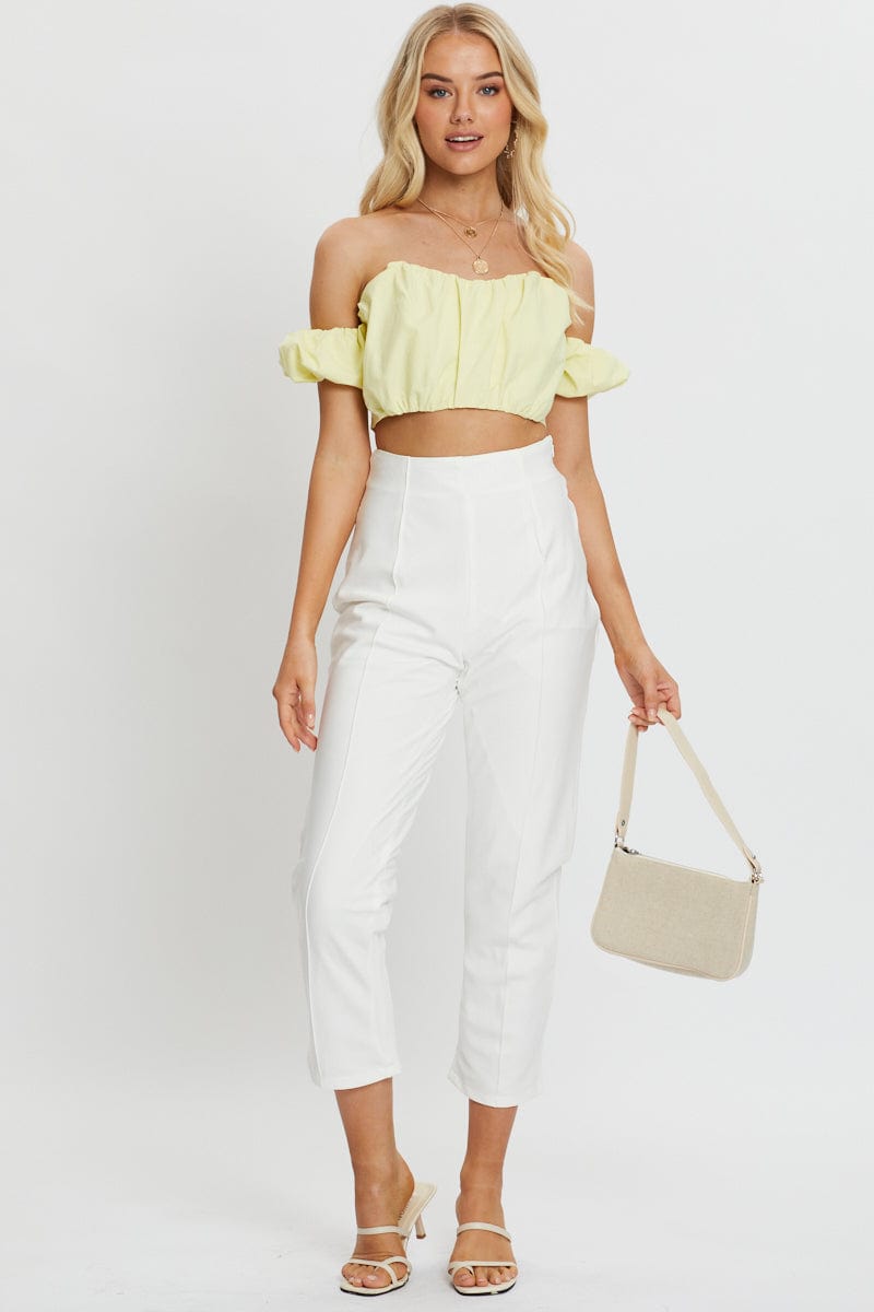 BARDOT Yellow Crop Top Short Sleeve Off Shoulder for Women by Ally