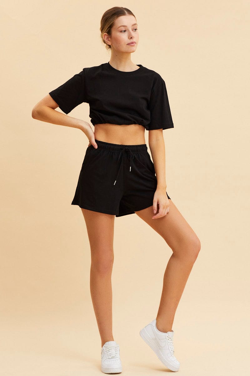 BASIC Black Relaxed Short Pull On Cotton Jersey for Women by Ally