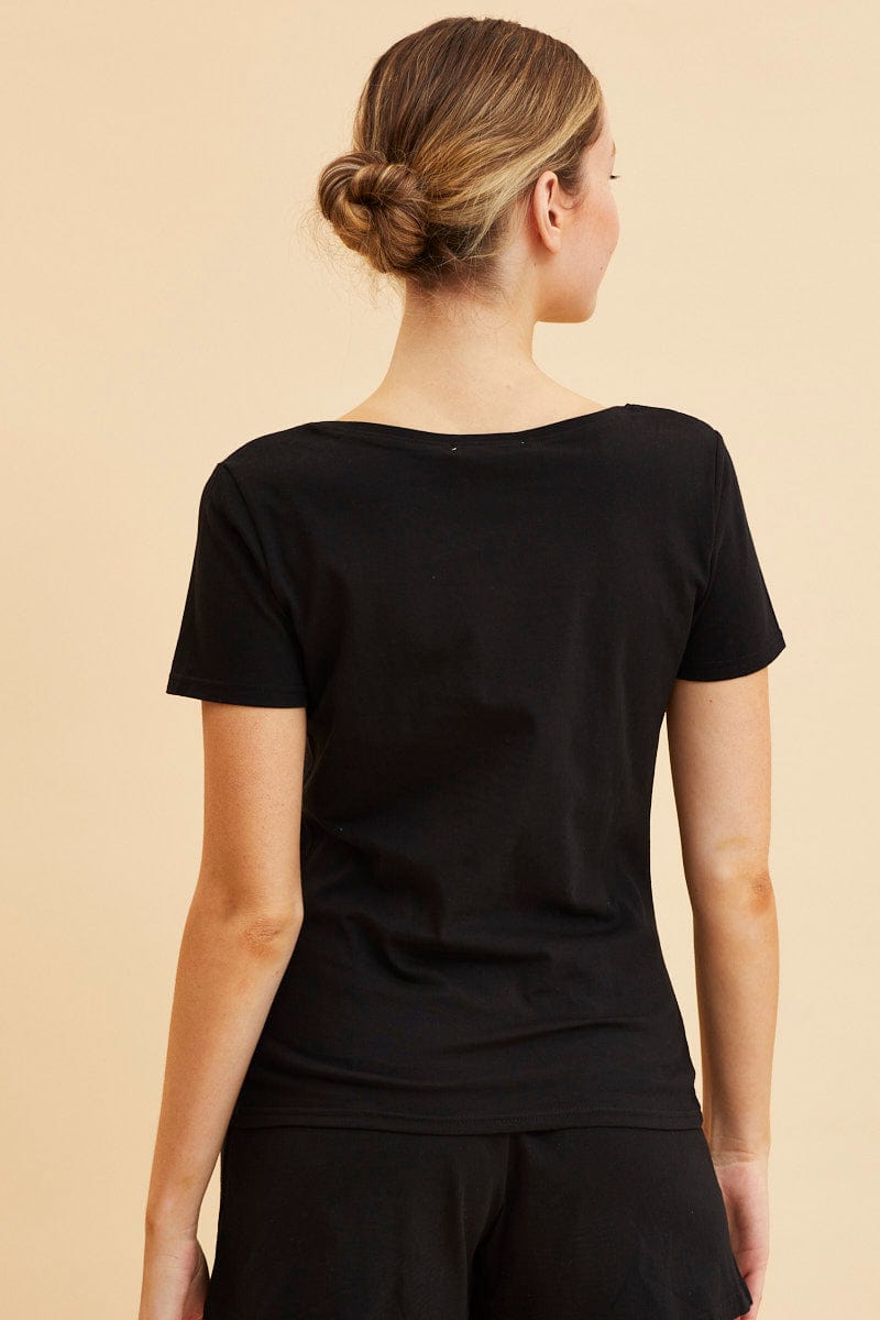 BASIC Black V Neck T-Shirt Cotton Regular Fit Cotton for Women by Ally