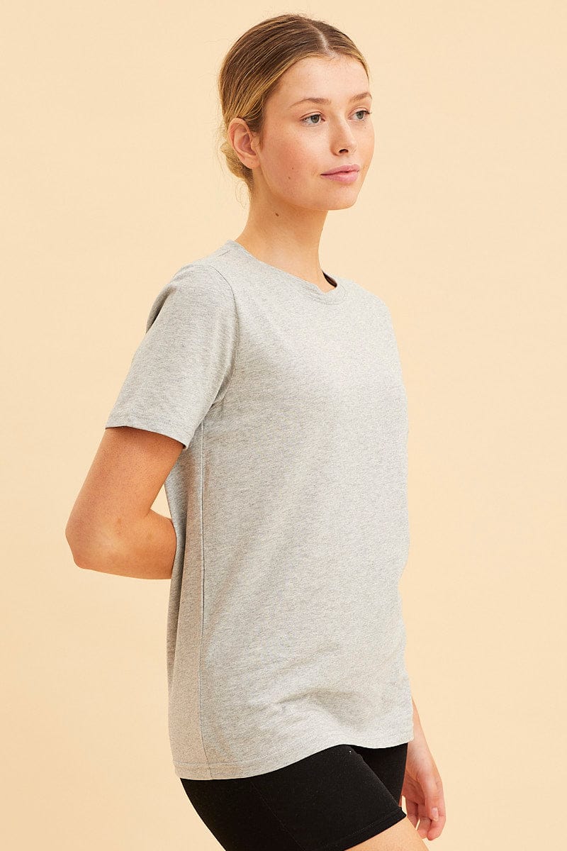 BASIC Grey Cotton T-Shirt Crew Neck Regular Fit Cotton for Women by Ally