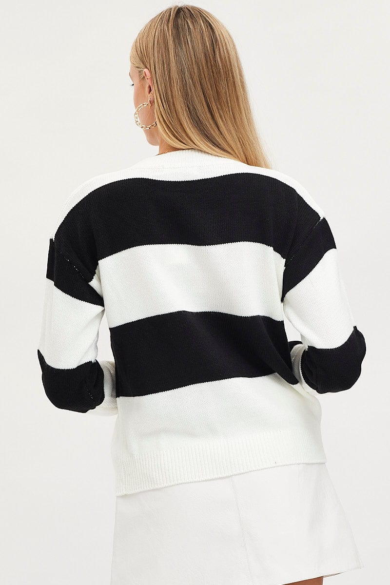 BASIC KNIT Stripe Knit Top Long Sleeve Round Neck Colour Block for Women by Ally