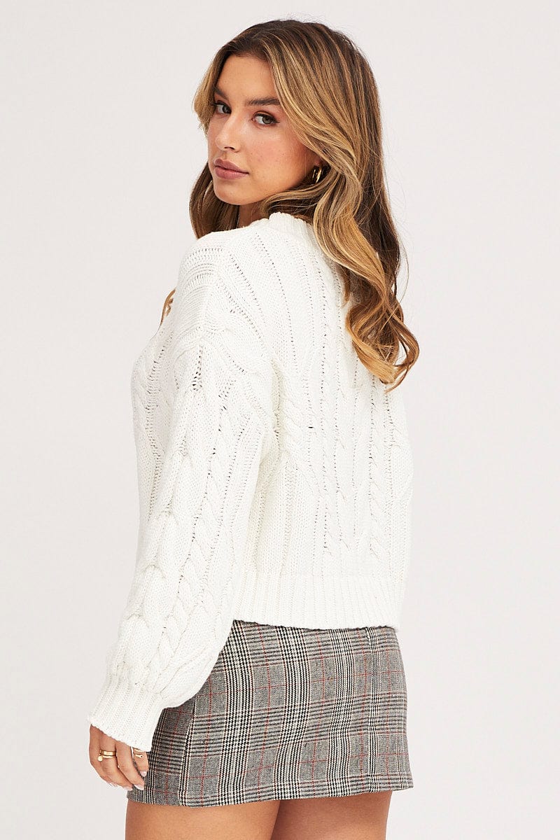 Women’s White Knit Top Long Sleeve Relaxed Cable Ally Fashion