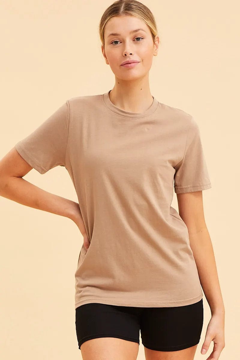 BASIC Rust Cotton T-Shirt Crew Neck Regular Fit Cotton for Women by Ally