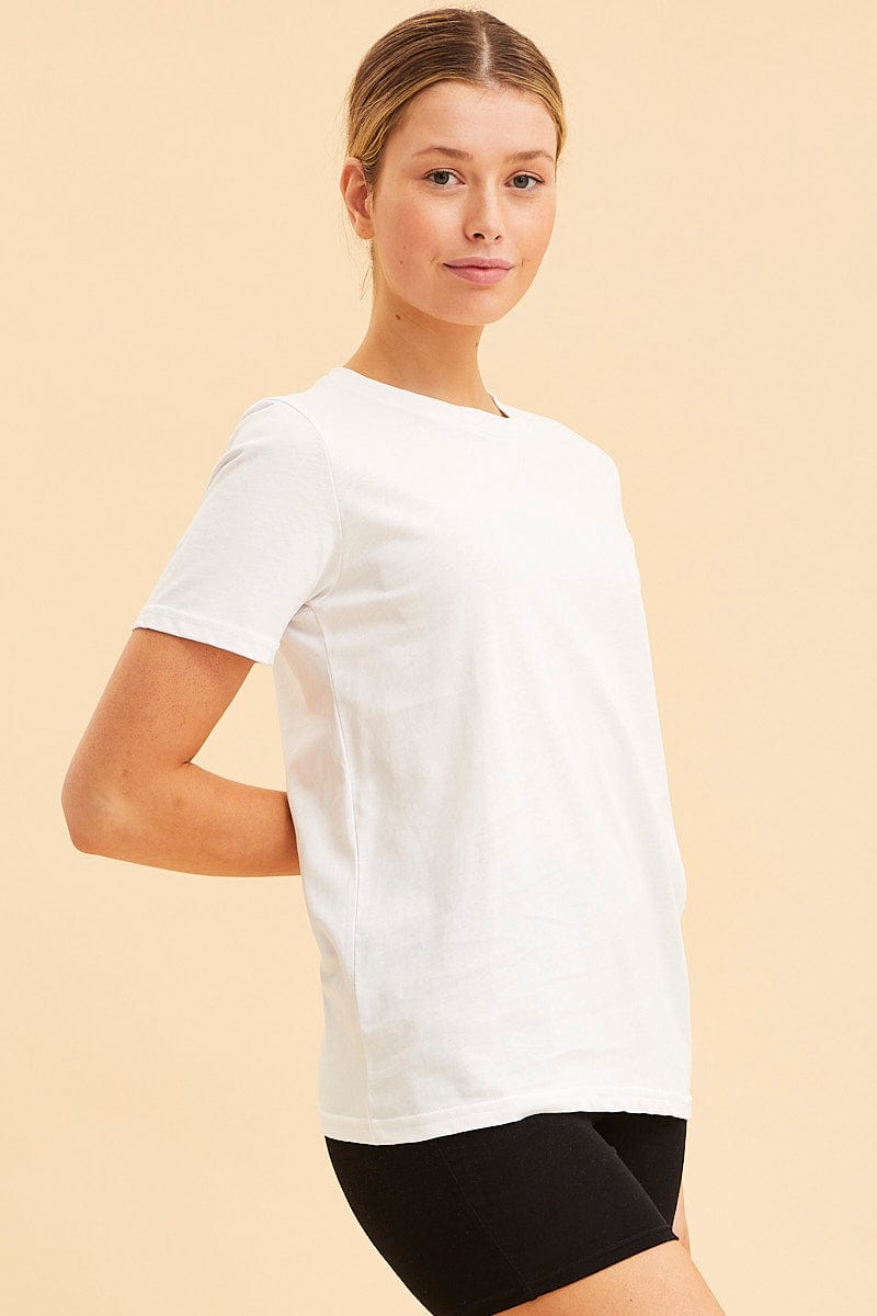 BASIC White Cotton T-Shirt Crew Neck Regular Fit Cotton for Women by Ally