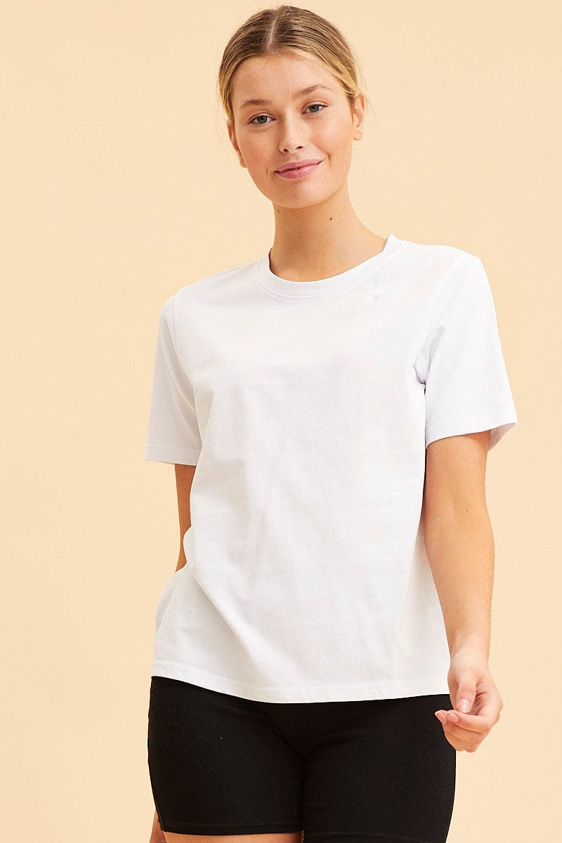 BASIC White Relaxed T-Shirt Heavy Cotton Crew Neck for Women by Ally