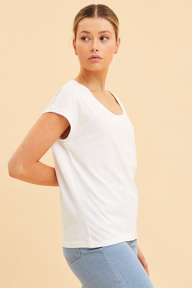 White Relaxed T-Shirt Scoop Neck Drop Shoulder