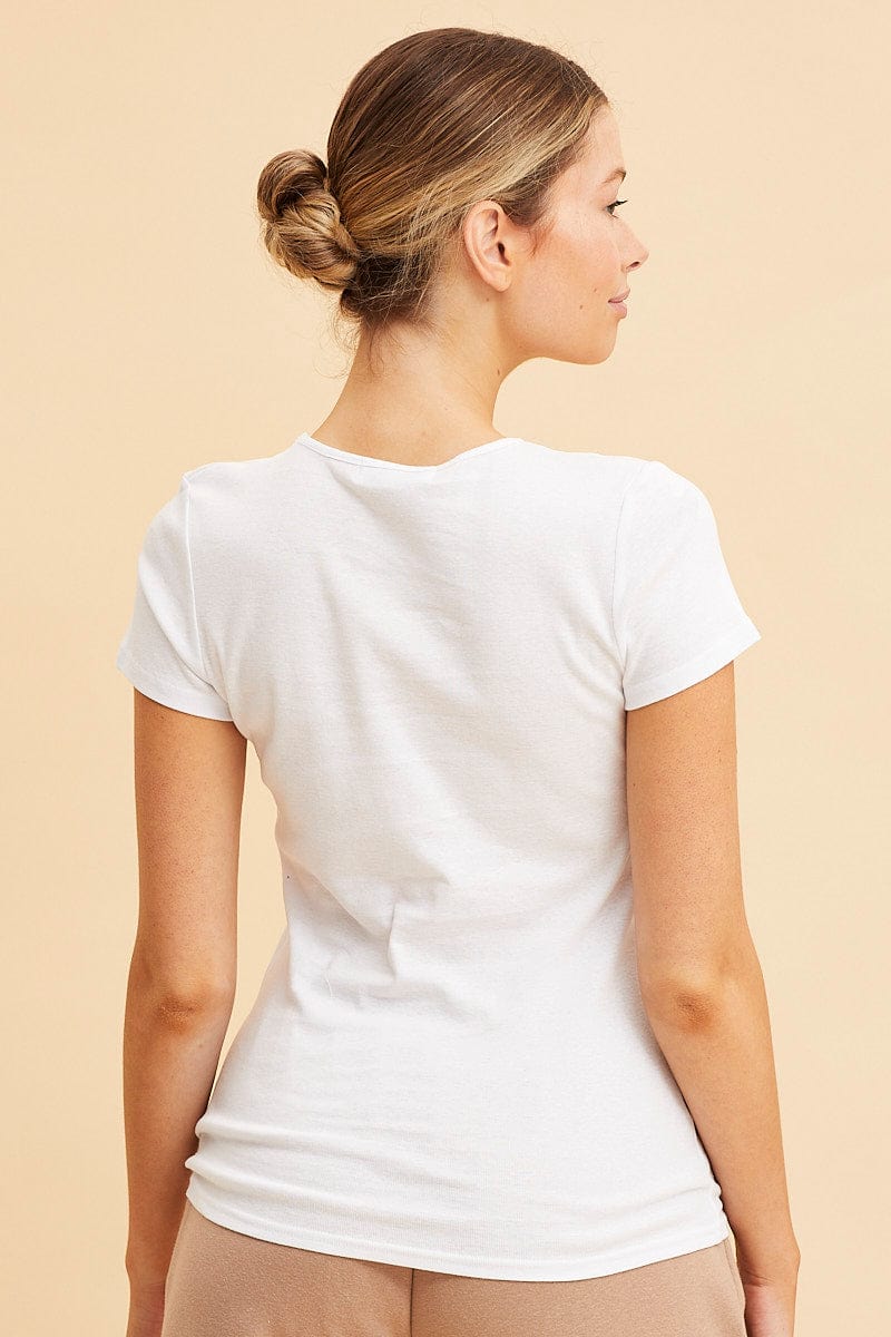BASIC White Rib T-Shirt Crew Neck Short Sleeve for Women by Ally
