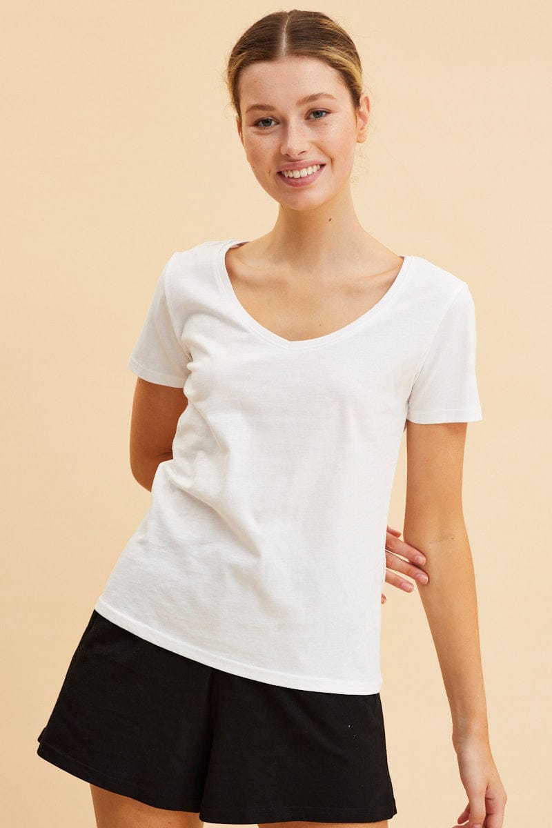 BASIC White V Neck T-Shirt Cotton Regular Fit Cotton for Women by Ally