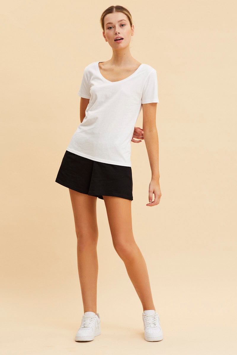 BASIC White V Neck T-Shirt Cotton Regular Fit Cotton for Women by Ally