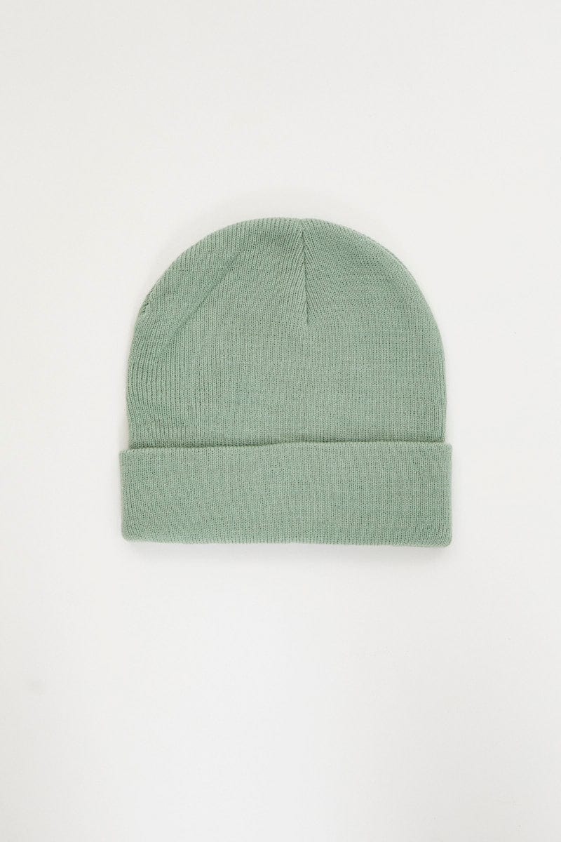 BEANIES Green Ribbed Beanie for Women by Ally