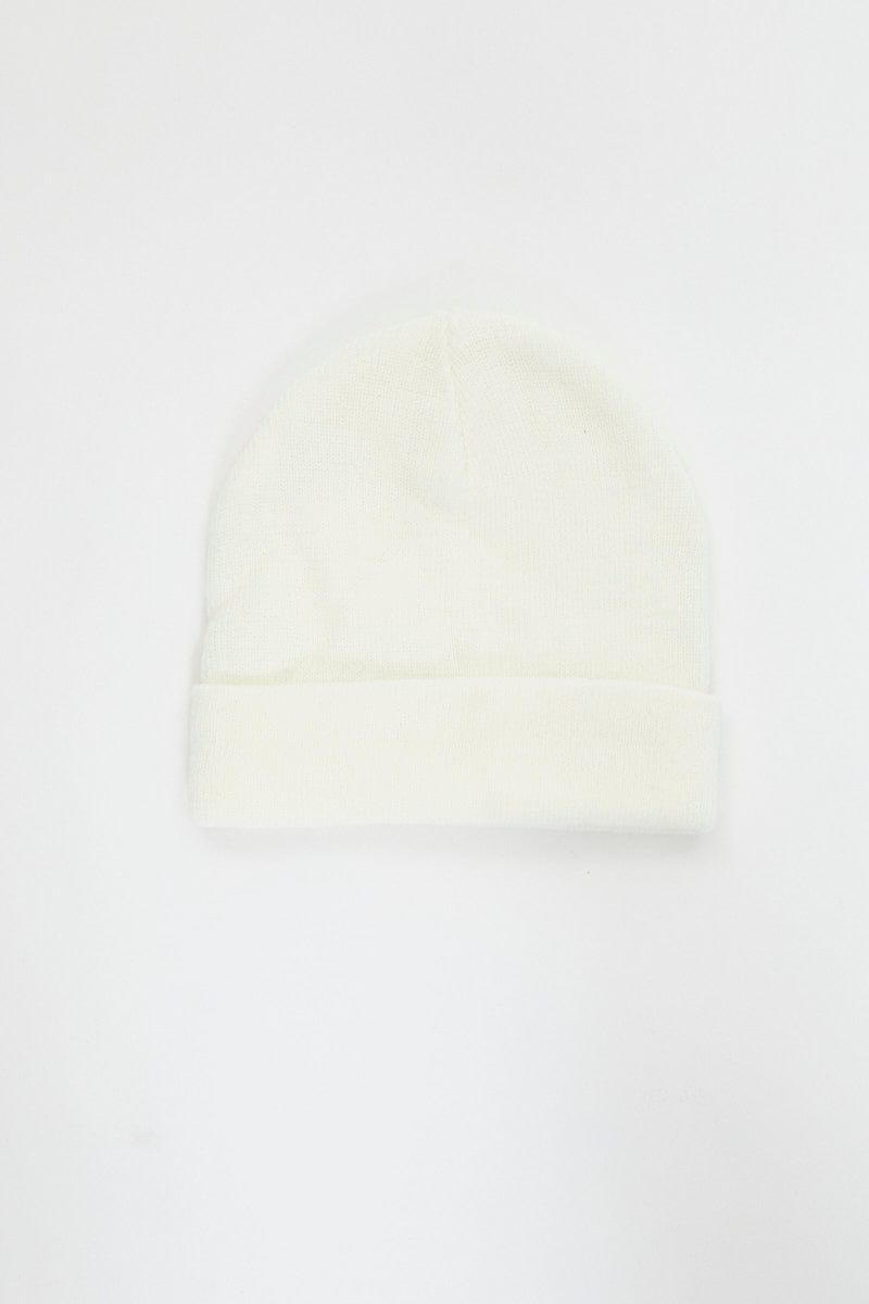 BEANIES White Ribbed Beanie for Women by Ally