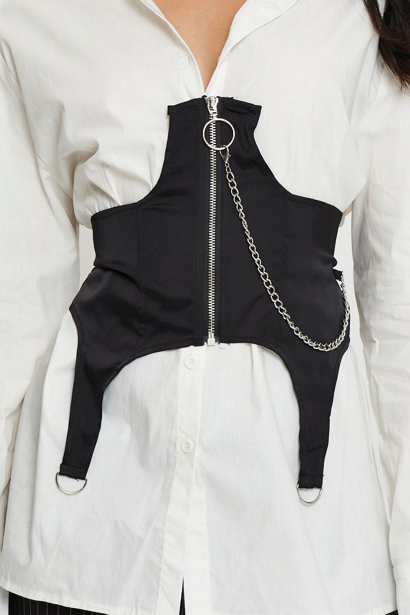 BELTS Black Underbust Suspender Waspie Belt for Women by Ally