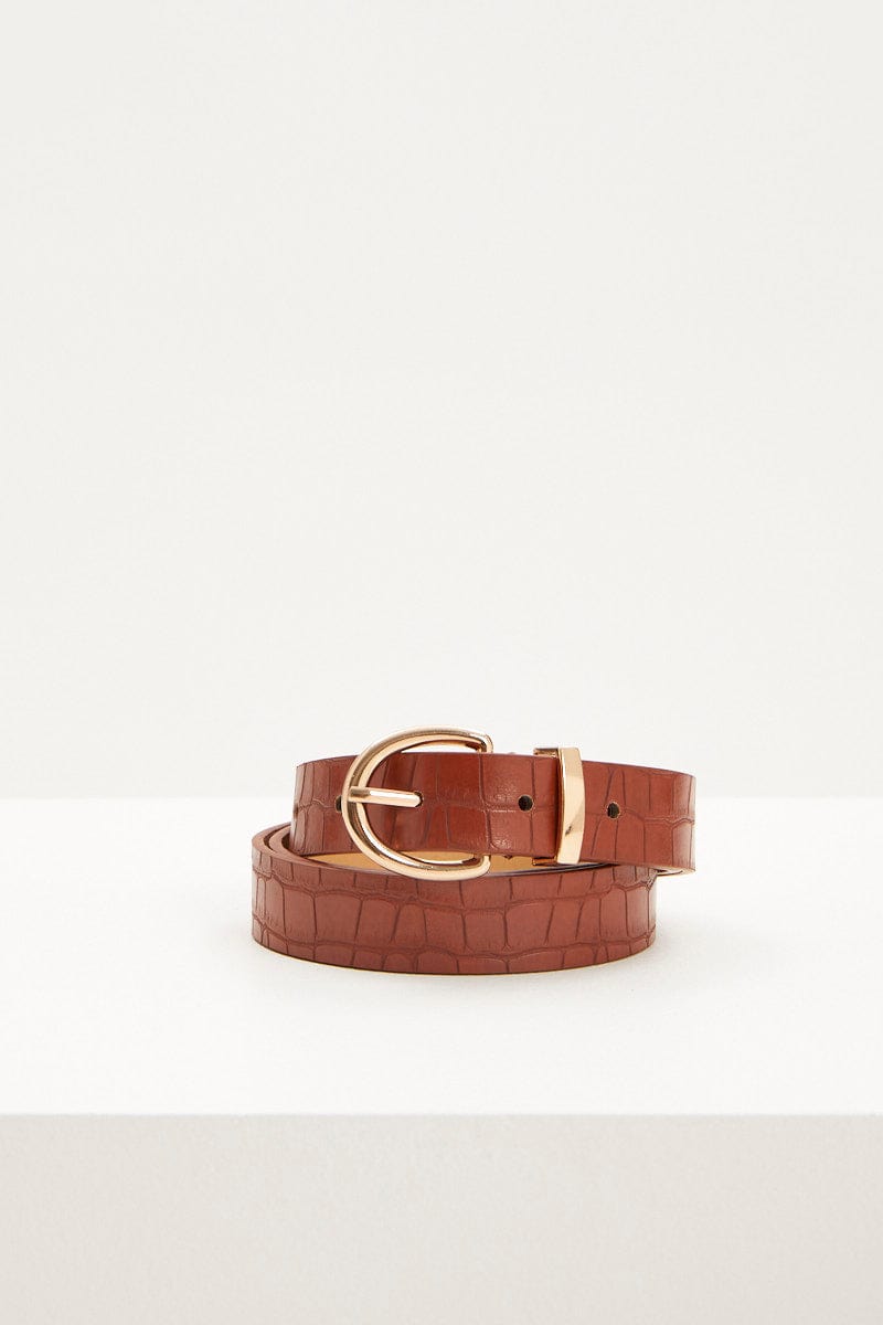BELTS Camel Textured Faux Leather Belt for Women by Ally