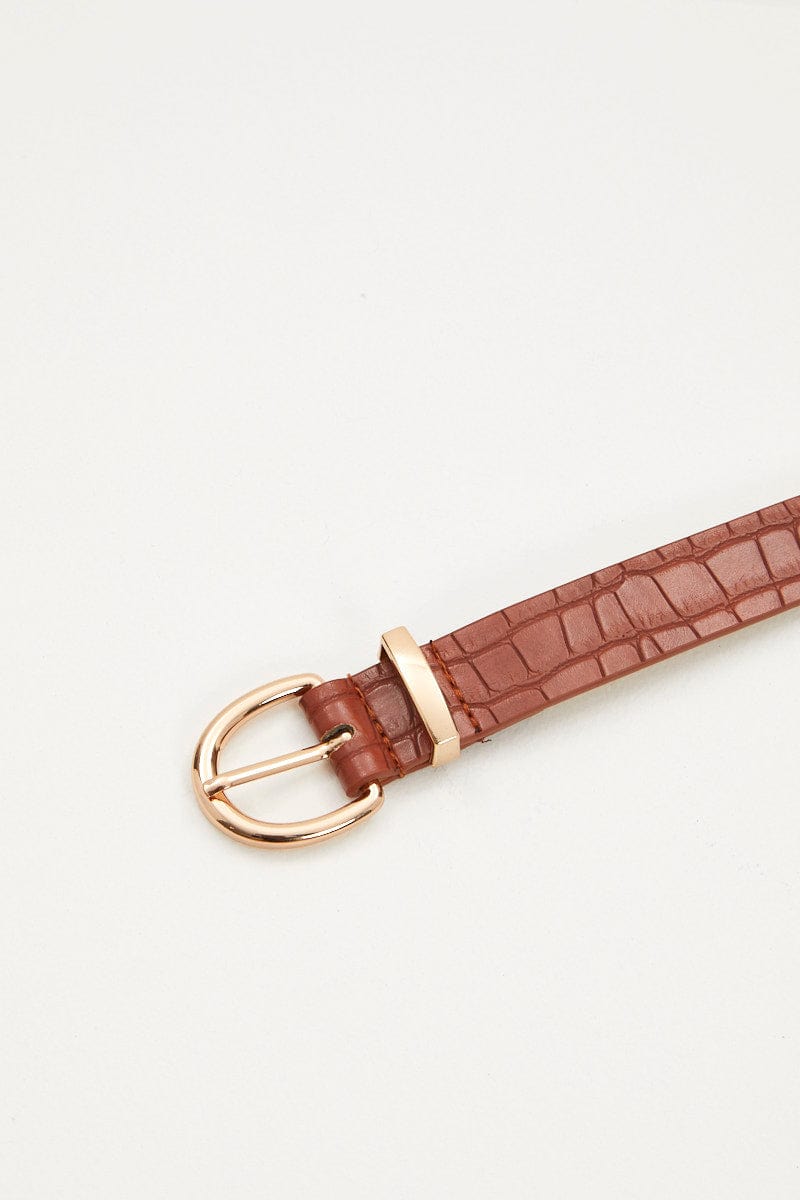 BELTS Camel Textured Faux Leather Belt for Women by Ally