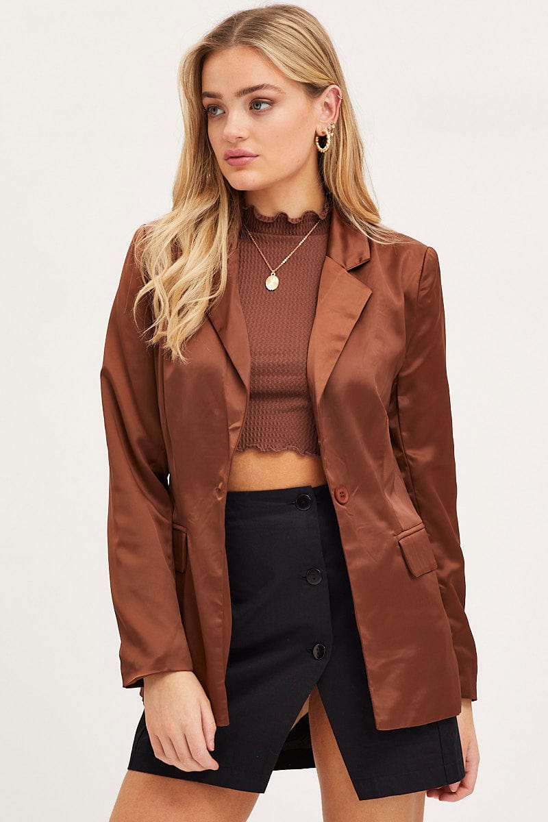 BLAZER Brown Workwear Jacket Long Sleeve for Women by Ally