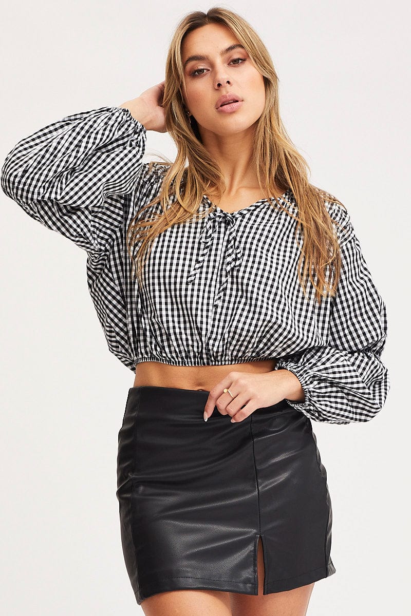 BLOUSE Check Crop Top Long Sleeve for Women by Ally