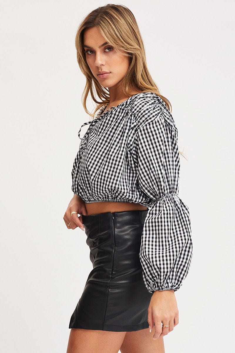 BLOUSE Check Crop Top Long Sleeve for Women by Ally