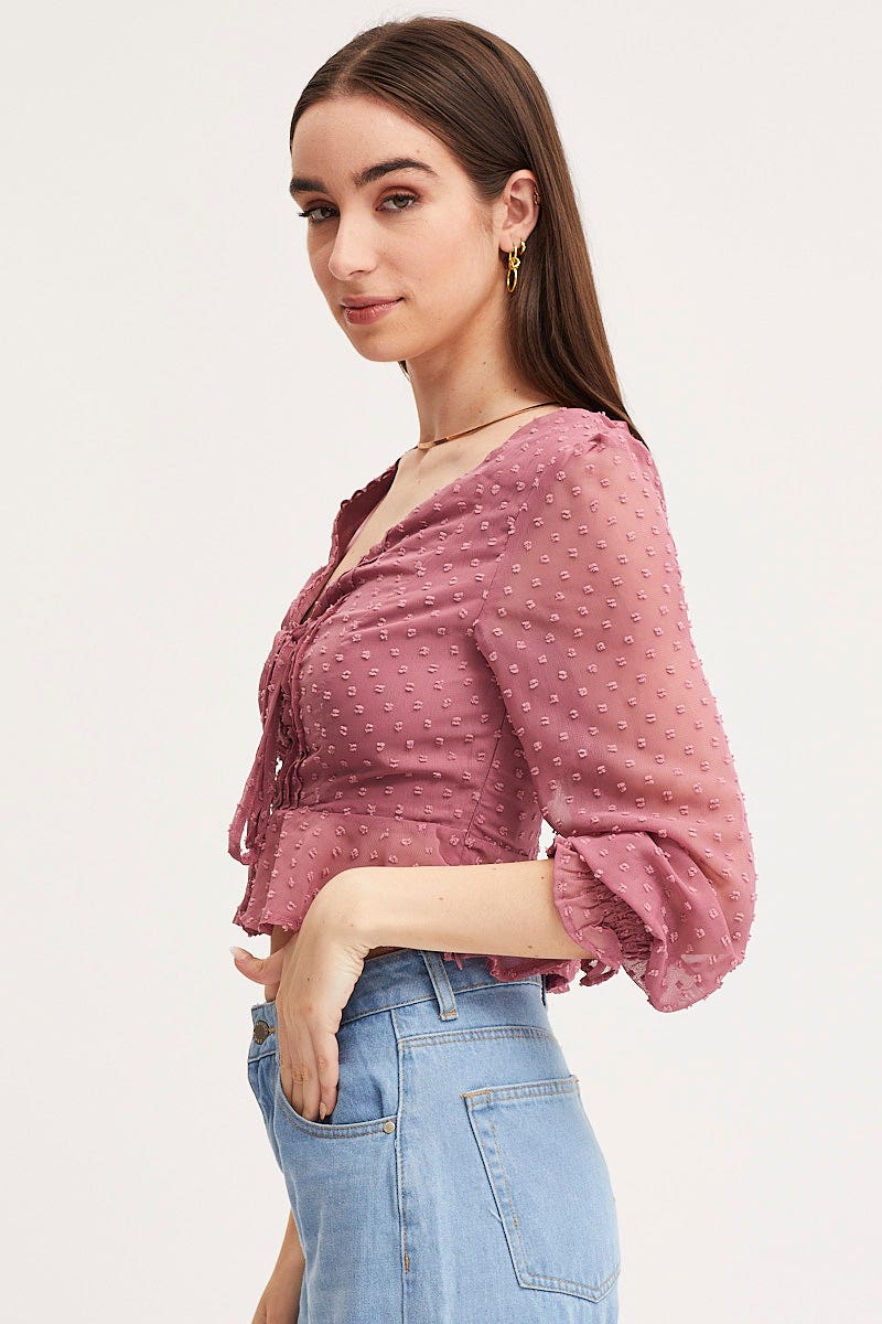 BLOUSE Pink Peplum Top Crop for Women by Ally