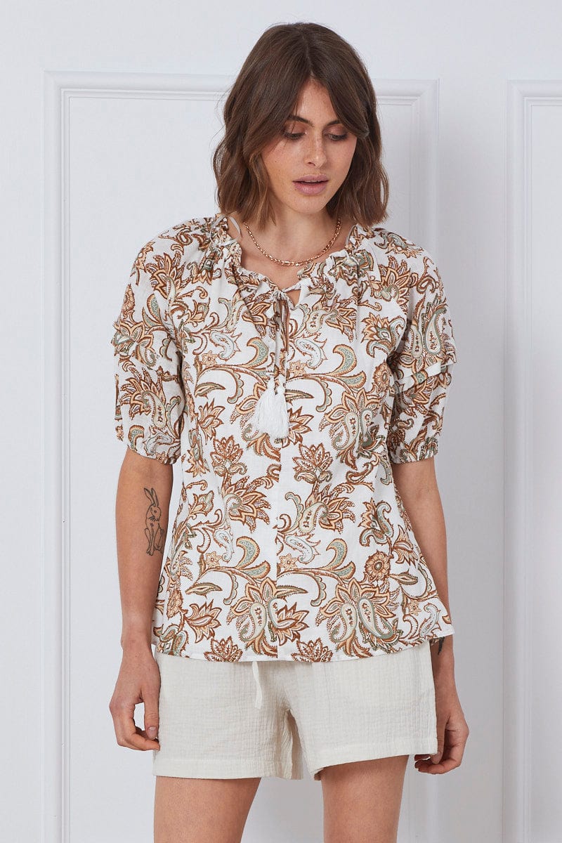 BLOUSE Print Top Short Sleeve Oversized for Women by Ally
