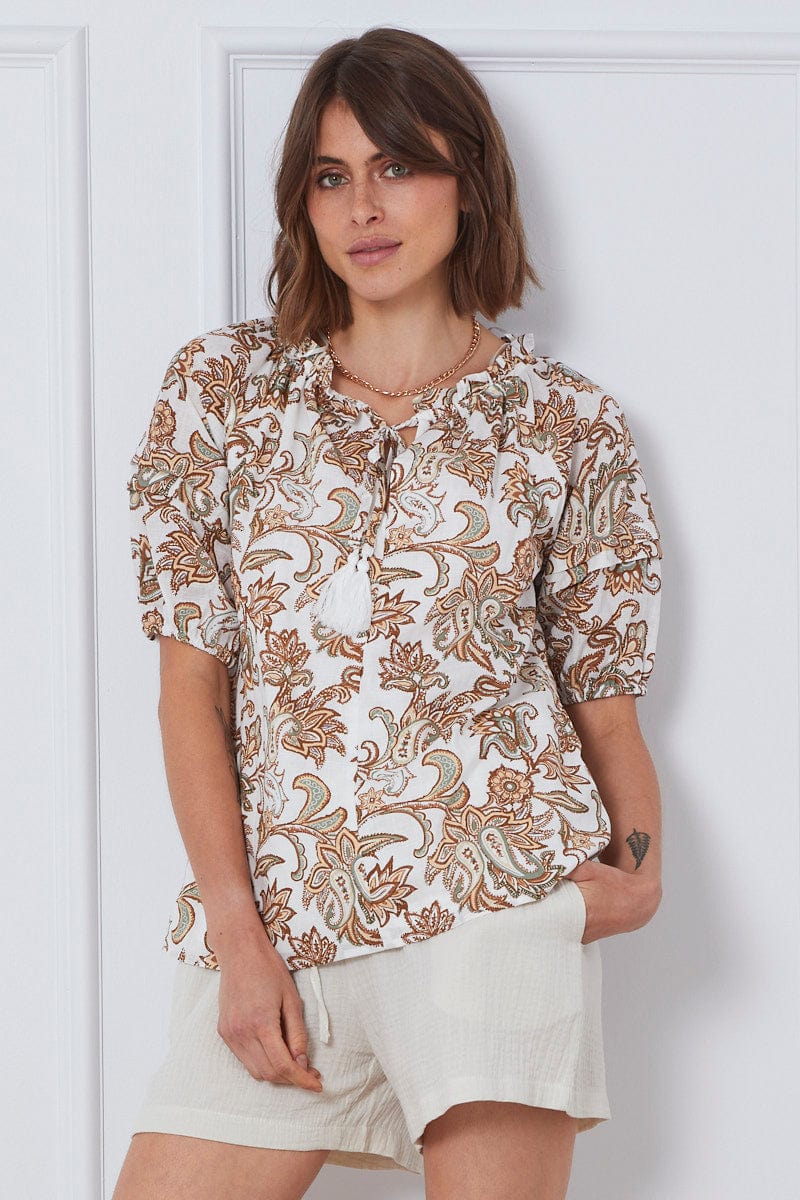 BLOUSE Print Top Short Sleeve Oversized for Women by Ally