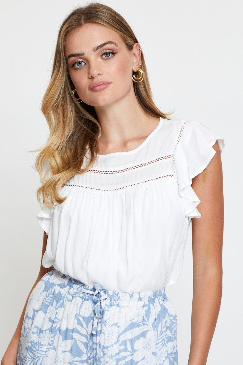BLOUSE White Crop T Shirt Short Sleeve for Women by Ally