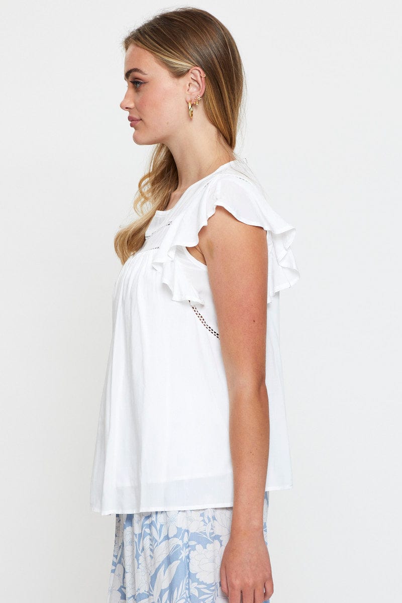 BLOUSE White Crop T Shirt Short Sleeve for Women by Ally