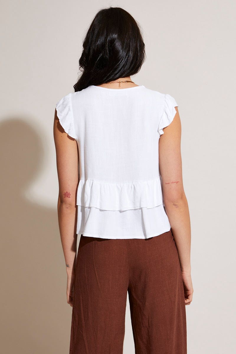 BLOUSE White Peplum Top Sleeveless for Women by Ally