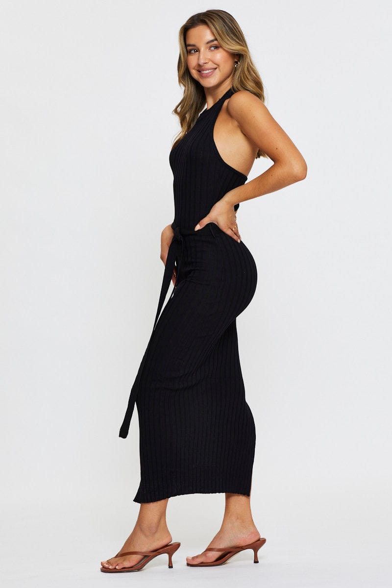 BODYCON DRESS Black Bodycon Dress Maxi Knit for Women by Ally