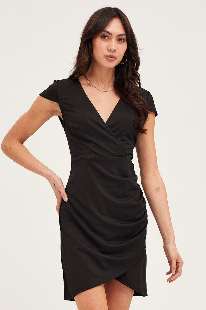 nsendm Women's Short Mini Wrap Dress V Neck Short Sleeve Bodycon