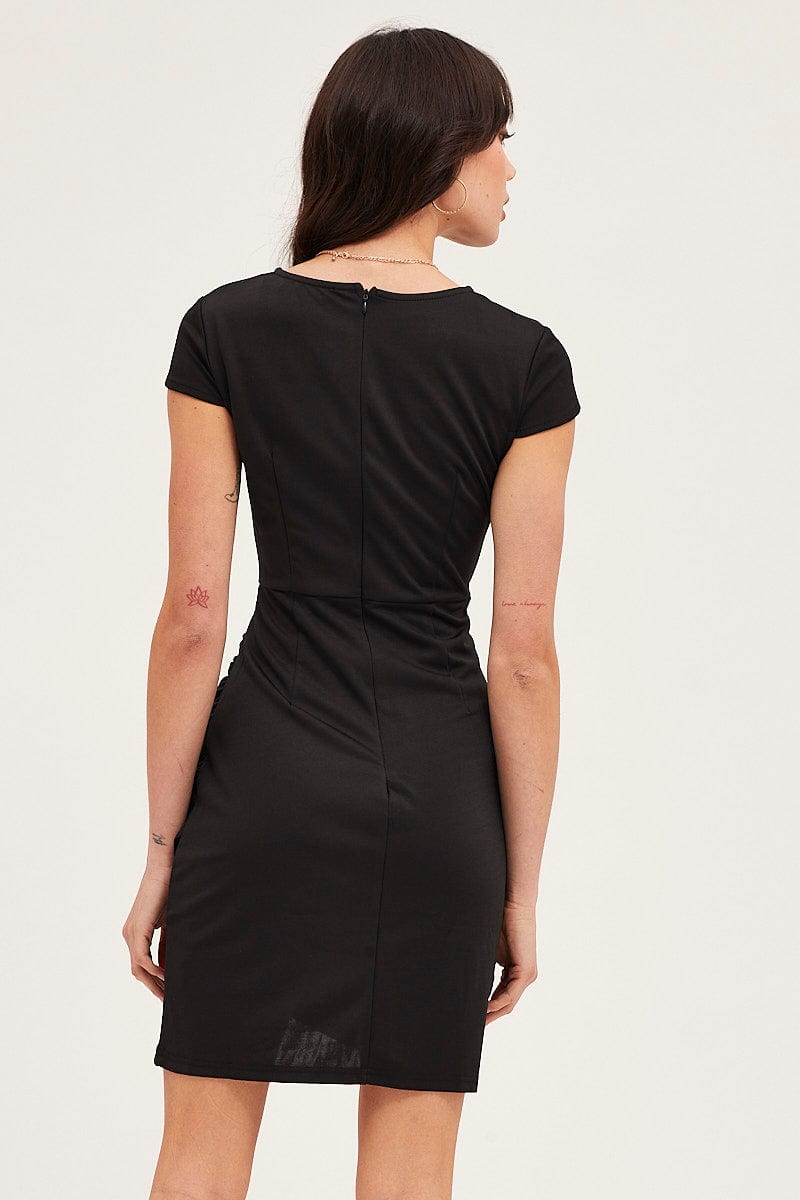 Women's Black Bodycon Dress Short Sleeve Mini V Neck | Ally Fashion Women's Black Bodycon Dress Short Sleeve Mini V Neck | Ally Fashion